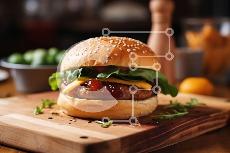 Intra Συλλεκτικό Ξύλινο Παζλ Plywood  4mm - Λαχταριστό Burger με τυρί, μαρούλι και ντομάτα Σε Ξύλινο Κουτί - Διαστάσεις: 10x10 cm – 25 κομμάτια