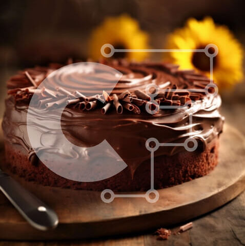 Intra Συλλεκτικό Ξύλινο Παζλ Plywood  4mm - Λαχταριστό κέικ σοκολάτας με παγωμένο σοκολάτα και ηλίανθους Σε Ξύλινο Κουτί - Διαστάσεις: 10x10 cm – 25 κομμάτια - Image 1