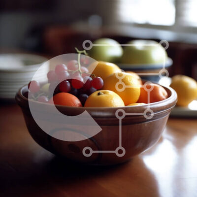 Intra Συλλεκτικό Ξύλινο Παζλ Plywood 4mm - Φρέσκα και πολύχρωμα φρούτα σε ένα ξύλινο μπολ σε ένα τραπέζι Σε Ξύλινο Κουτί - Διαστάσεις: 10x10 cm – 25 κομμάτια - Image 1