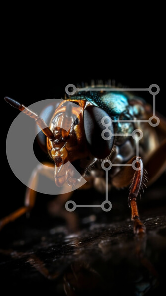 Intra Συλλεκτικό Ξύλινο Παζλ Plywood  4mm - Κοντινή εικόνα του κεφαλιού μιας μύγας με μεγάλα μάτια και κεραίες Σε Ξύλινο Κουτί - Διαστάσεις: 10x10 cm – 25 κομμάτια