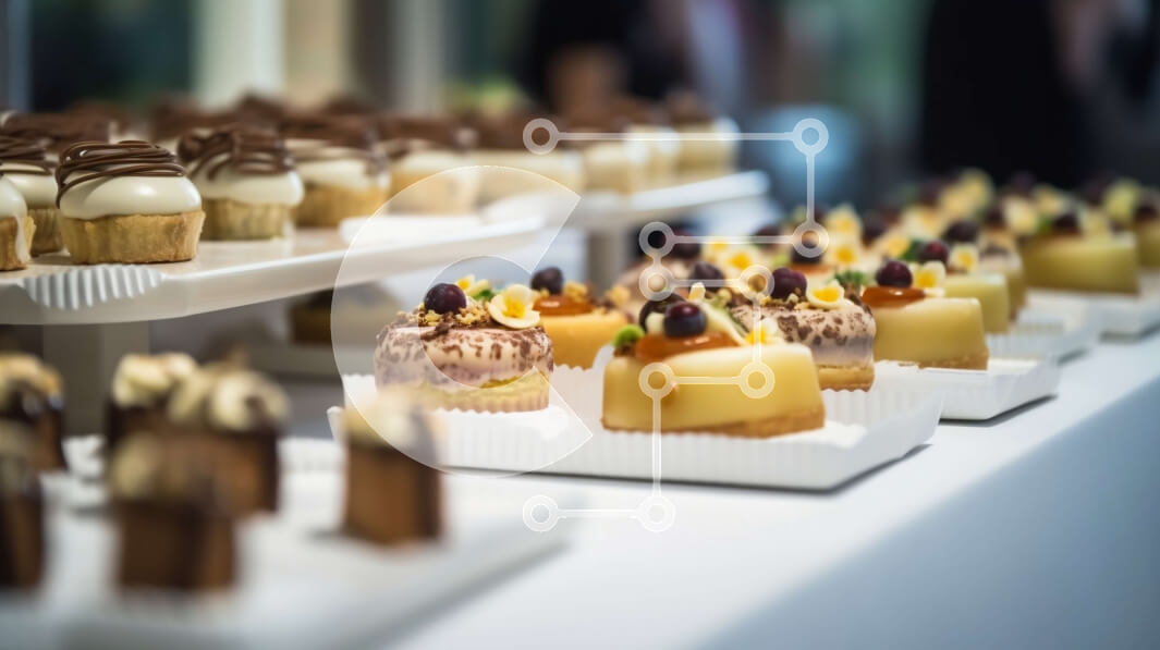 Intra Συλλεκτικό Ξύλινο Παζλ Plywood  4mm - Νόστιμα επιδόρπια σε τραπέζι μπουφέ με κέικ, τάρτες και μακαρόν Σε Ξύλινο Κουτί - Διαστάσεις: 10x10 cm – 25 κομμάτια