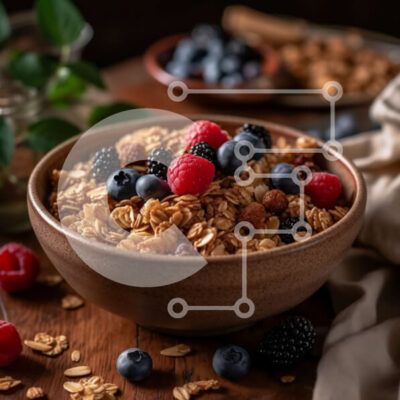 Intra Συλλεκτικό Ξύλινο Παζλ Plywood  4mm - Υγιεινό πρωινό: Μπολ Granola με φρέσκα μούρα Σε Ξύλινο Κουτί - Διαστάσεις: 10x10 cm – 25 κομμάτια - Image 1