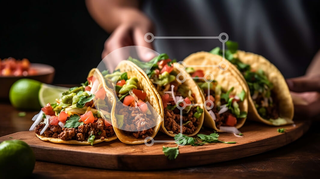 Intra Συλλεκτικό Ξύλινο Παζλ Plywood  4mm - Λαχταριστά τάκος σε ξύλινη σανίδα με φρέσκα λαχανικά και σάλσα Σε Ξύλινο Κουτί - Διαστάσεις: 10x10 cm – 25 κομμάτια