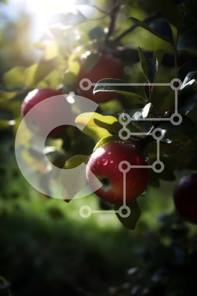 Intra Συλλεκτικό Ξύλινο Παζλ Plywood  4mm - Όμορφη εικόνα κόκκινων μήλων που κρέμονται από δέντρο με φόντο μπλε ουρανού Σε Ξύλινο Κουτί - Διαστάσεις: 10x10 cm – 25 κομμάτια