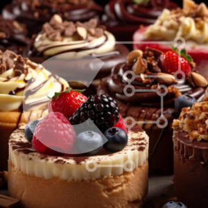 Intra Συλλεκτικό Ξύλινο Παζλ Plywood  4mm - Νόστιμα επιδόρπια: κέικ, γλυκά και φρούτα στην οθόνη Σε Ξύλινο Κουτί - Διαστάσεις: 10x10 cm – 25 κομμάτια