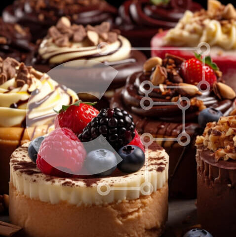 Intra Συλλεκτικό Ξύλινο Παζλ Plywood 4mm - Νόστιμα επιδόρπια: κέικ, γλυκά και φρούτα στην οθόνη Σε Ξύλινο Κουτί - Διαστάσεις: 10x10 cm – 25 κομμάτια - Image 1