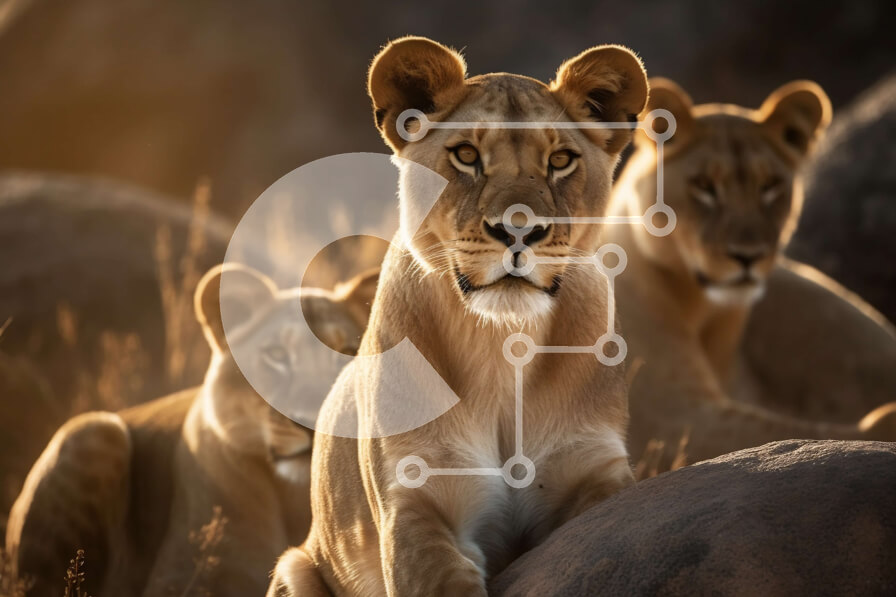 Intra Συλλεκτικό Ξύλινο Παζλ Plywood  4mm - Όμορφη εικόνα λιονταριών που ξεκουράζονται στην αφρικανική σαβάνα στο ηλιοβασίλεμα Σε Ξύλινο Κουτί - Διαστάσεις: 10x10 cm – 25 κομμάτια