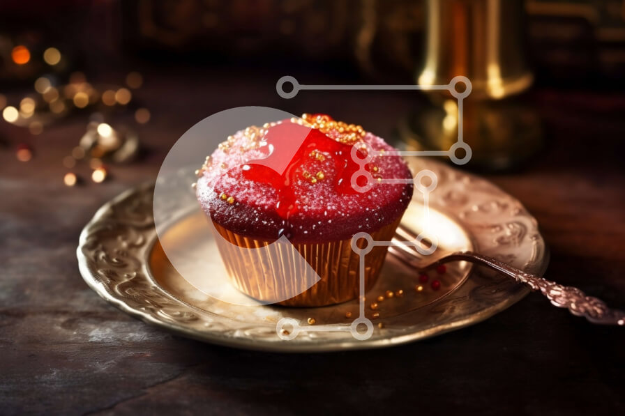 Intra Συλλεκτικό Ξύλινο Παζλ Plywood  4mm - Λαχταριστό Κόκκινο Βελούδινο Cupcake με χρυσό ψεκασμό σε χρυσό πιάτο Σε Ξύλινο Κουτί - Διαστάσεις: 10x10 cm – 25 κομμάτια