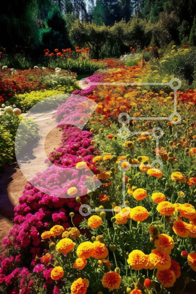 Intra Συλλεκτικό Ξύλινο Παζλ Plywood  4mm - Όμορφη εικόνα ενός πολύχρωμου κήπου με λουλούδια με κατιφέδες, ζίννιες και ηλίανθους Σε Ξύλινο Κουτί - Διαστάσεις: 10x10 cm – 25 κομμάτια