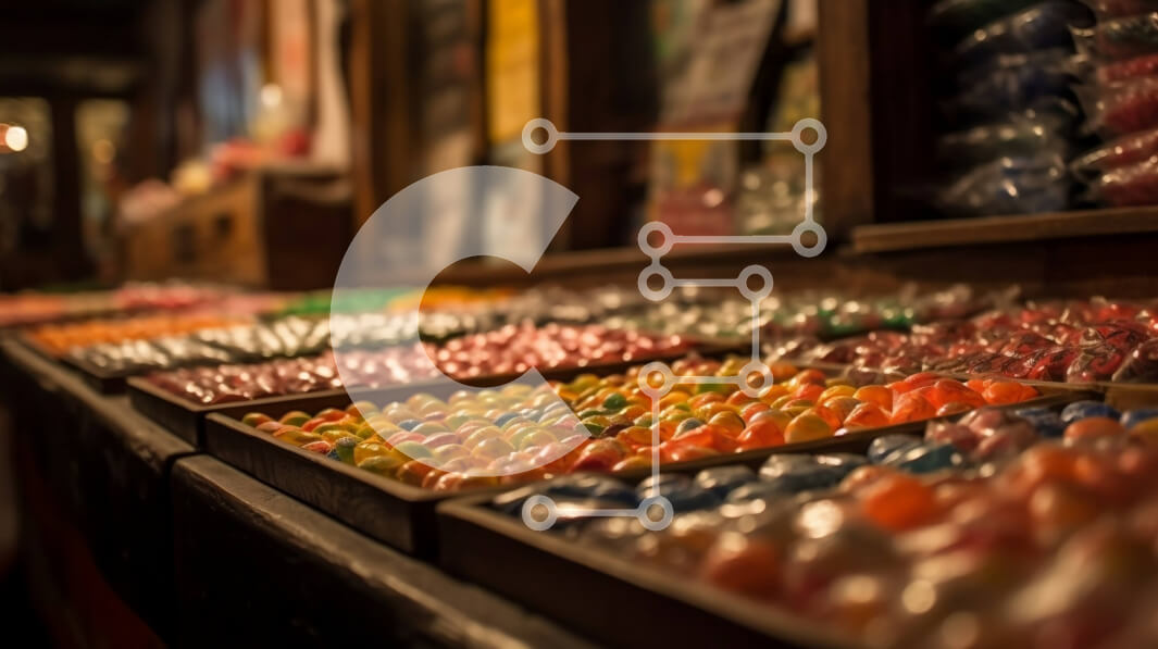 Intra Συλλεκτικό Ξύλινο Παζλ Plywood  4mm - Πολύχρωμη ποικιλία καραμελών σε ένα κατάστημα Σε Ξύλινο Κουτί - Διαστάσεις: 10x10 cm – 25 κομμάτια