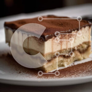 Intra Συλλεκτικό Ξύλινο Παζλ Plywood  4mm - Νόστιμη φέτα τιραμισού σε λευκό πιάτο με πιρούνι Σε Ξύλινο Κουτί - Διαστάσεις: 10x10 cm – 25 κομμάτια