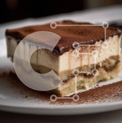 Intra Συλλεκτικό Ξύλινο Παζλ Plywood  4mm - Νόστιμη φέτα τιραμισού σε λευκό πιάτο με πιρούνι Σε Ξύλινο Κουτί - Διαστάσεις: 10x10 cm – 25 κομμάτια - Image 1