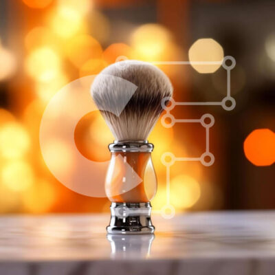 Intra Συλλεκτικό Ξύλινο Παζλ Plywood  4mm - Πορτοκαλί πινέλο ξυρίσματος στο τραπέζι με πολύχρωμα φώτα Σε Ξύλινο Κουτί - Διαστάσεις: 10x10 cm – 25 κομμάτια - Image 1