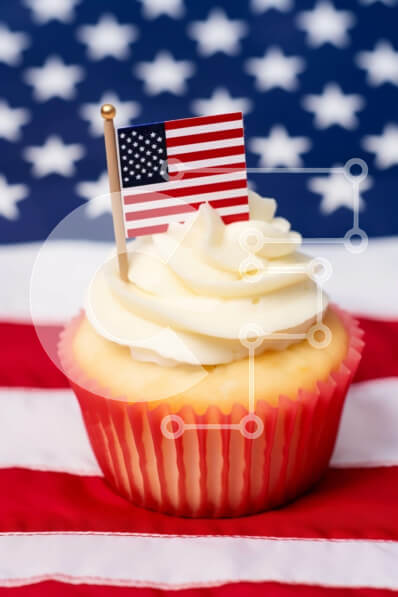 Intra Συλλεκτικό Ξύλινο Παζλ Plywood  4mm - Cupcake με αμερικανική σημαία Σε Ξύλινο Κουτί - Διαστάσεις: 10x10 cm – 25 κομμάτια