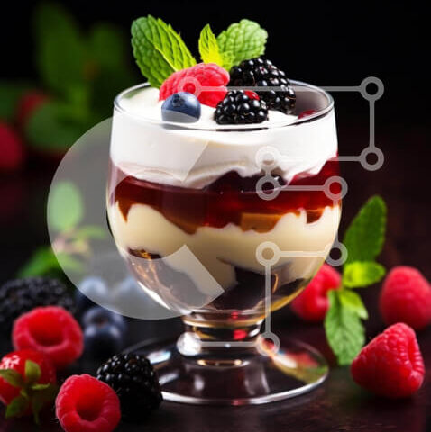 Intra Συλλεκτικό Ξύλινο Παζλ Plywood  4mm - Μικρό πιάτο με μούρα, σαντιγί και φύλλα μέντας Σε Ξύλινο Κουτί - Διαστάσεις: 10x10 cm – 25 κομμάτια - Image 1