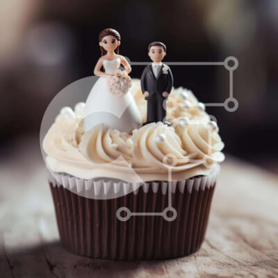 Intra Συλλεκτικό Ξύλινο Παζλ Plywood  4mm - Cupcake γάμου με ειδώλια νύφης και γαμπρού Σε Ξύλινο Κουτί - Διαστάσεις: 10x10 cm – 25 κομμάτια - Image 1