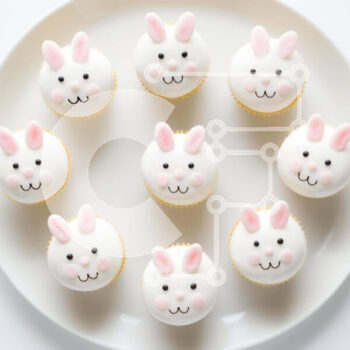 Intra Συλλεκτικό Ξύλινο Παζλ Plywood  4mm - Cupcakes με πρόσωπα λαγουδάκι σε λευκό πιάτο Σε Ξύλινο Κουτί - Διαστάσεις: 10x10 cm – 25 κομμάτια - Image 1