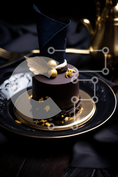 Intra Συλλεκτικό Ξύλινο Παζλ Plywood  4mm - Περίτεχνα διακοσμημένο κέικ σοκολάτας σε μαύρο και χρυσό πιάτο Σε Ξύλινο Κουτί - Διαστάσεις: 10x10 cm – 25 κομμάτια