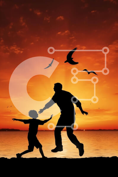 Intra Συλλεκτικό Ξύλινο Παζλ Plywood  4mm - Σιλουέτα ανδρών και παιδιών που παίζουν στην παραλία στο ηλιοβασίλεμα Σε Ξύλινο Κουτί - Διαστάσεις: 10x10 cm – 25 κομμάτια