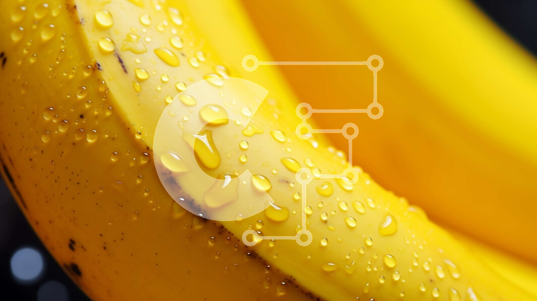 Intra Συλλεκτικό Ξύλινο Παζλ Plywood  4mm - Κοντινό πλάνο μιας μπανάνας με σταγονίδια νερού Σε Ξύλινο Κουτί - Διαστάσεις: 10x10 cm – 25 κομμάτια