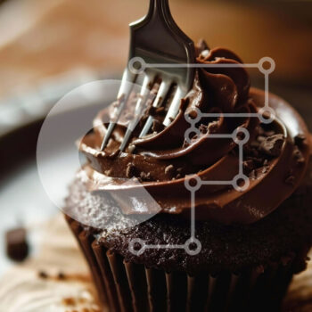 Intra Συλλεκτικό Ξύλινο Παζλ Plywood  4mm - Cupcake σοκολάτας με πιρούνι και σκορπισμένα κομμάτια σοκολάτας Σε Ξύλινο Κουτί - Διαστάσεις: 10x10 cm – 25 κομμάτια - Image 1