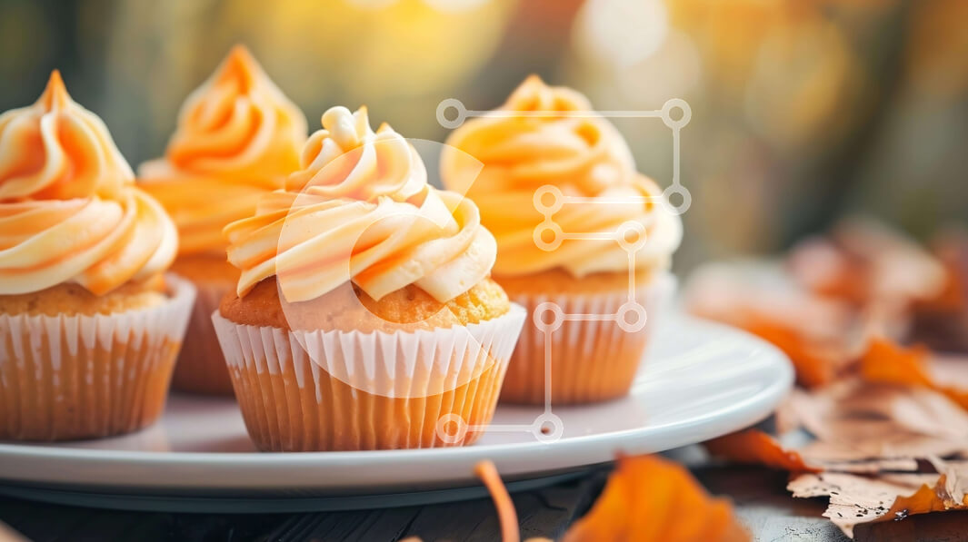 Intra Συλλεκτικό Ξύλινο Παζλ Plywood  4mm - Τέσσερα πορτοκαλί παγωμένα cupcakes στο άσπρο πιάτο Σε Ξύλινο Κουτί - Διαστάσεις: 10x10 cm – 25 κομμάτια