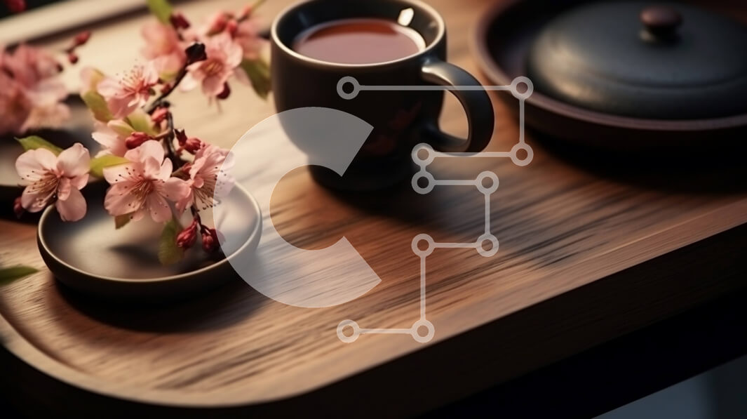 Intra Συλλεκτικό Ξύλινο Παζλ Plywood  4mm - Σετ τσαγιού με άνθη κερασιάς σε ξύλινο δίσκο Σε Ξύλινο Κουτί - Διαστάσεις: 10x10 cm – 25 κομμάτια