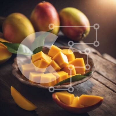 Intra Συλλεκτικό Ξύλινο Παζλ Plywood  4mm - Μπολ με φέτες μάνγκο σε ένα ξύλινο τραπέζι Σε Ξύλινο Κουτί - Διαστάσεις: 10x10 cm – 25 κομμάτια - Image 1