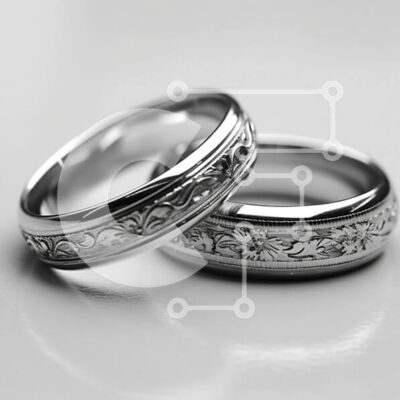 Intra Συλλεκτικό Ξύλινο Παζλ Plywood  4mm - Κομψή εικόνα από ασημένιες βέρες με χαραγμένα λουλουδάτα σχέδια Σε Ξύλινο Κουτί - Διαστάσεις: 10x10 cm – 25 κομμάτια - Image 1