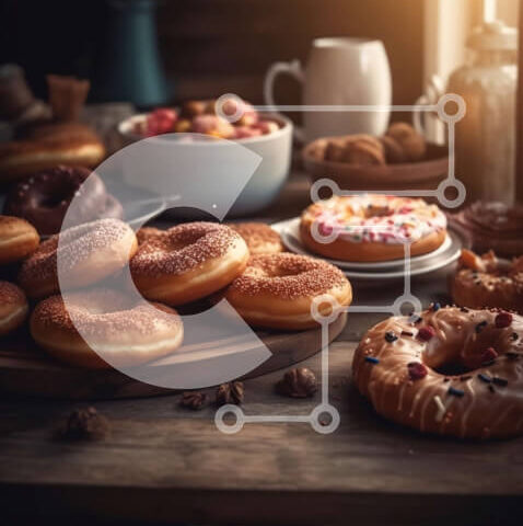 Intra Συλλεκτικό Ξύλινο Παζλ Plywood  4mm - Νόστιμα ντόνατς και ποτά σε ένα ζεστό ξύλινο τραπέζι Σε Ξύλινο Κουτί - Διαστάσεις: 10x10 cm – 25 κομμάτια - Image 1