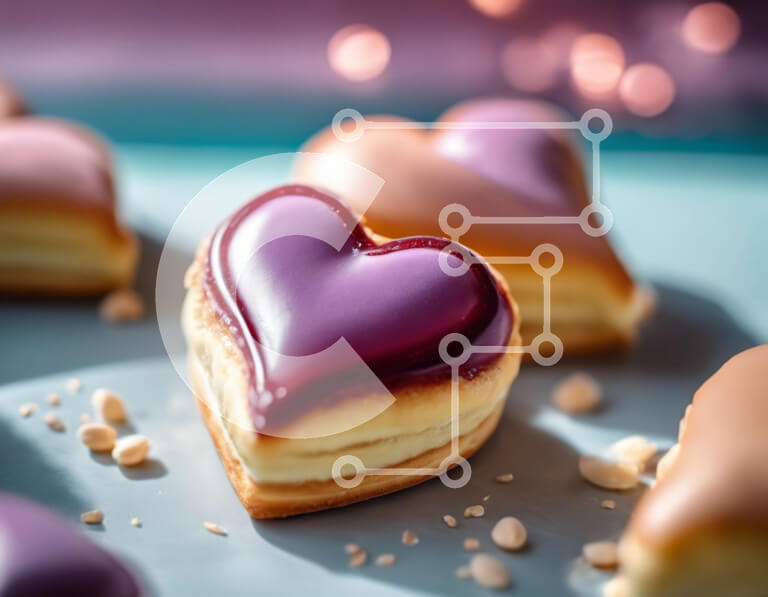 Intra Συλλεκτικό Ξύλινο Παζλ Plywood  4mm - Νόστιμα γλυκά σε σχήμα καρδιάς σε μπλε επιτραπέζιο τραπέζι Σε Ξύλινο Κουτί - Διαστάσεις: 10x10 cm – 25 κομμάτια