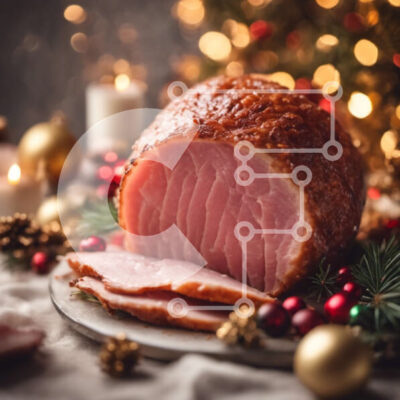 Intra Συλλεκτικό Ξύλινο Παζλ Plywood  4mm - Ζαμπόν σε φέτες σε γιορτινό πιάτο με χριστουγεννιάτικα στολίδια Σε Ξύλινο Κουτί - Διαστάσεις: 10x10 cm – 25 κομμάτια - Image 1