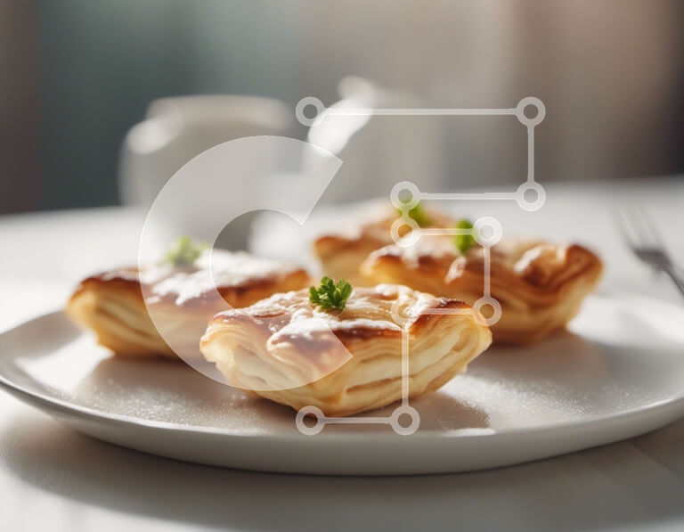 Intra Συλλεκτικό Ξύλινο Παζλ Plywood  4mm - Νόστιμα αρτοσκευάσματα σε ένα πιάτο με σκεύη και φλιτζάνι καφέ Σε Ξύλινο Κουτί - Διαστάσεις: 10x10 cm – 25 κομμάτια