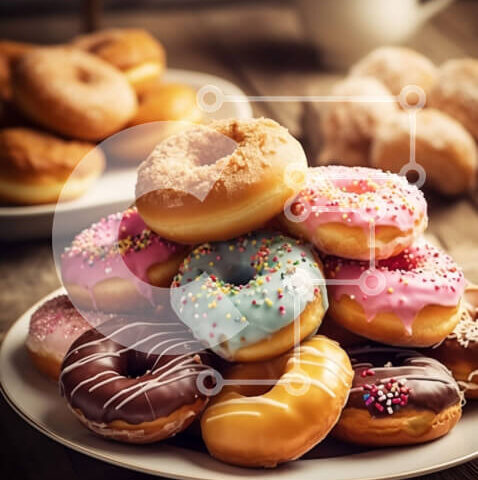 Intra Συλλεκτικό Ξύλινο Παζλ Plywood  4mm - Νόστιμη εικόνα με πολύχρωμα ντόνατς με ψεκασμούς Σε Ξύλινο Κουτί - Διαστάσεις: 10x10 cm – 25 κομμάτια - Image 1