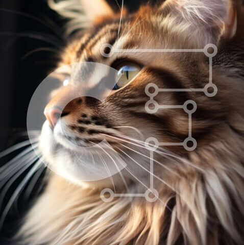 Intra Συλλεκτικό Ξύλινο Παζλ Plywood  4mm - Εκπληκτική κοντινή φωτογραφία μιας χνουδωτής γάτας με έντονα πράσινα μάτια Σε Ξύλινο Κουτί - Διαστάσεις: 10x10 cm – 25 κομμάτια - Image 1