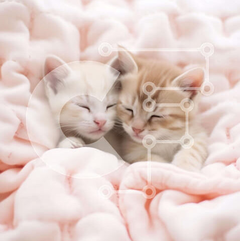 Intra Συλλεκτικό Ξύλινο Παζλ Plywood  4mm - Χαριτωμένα γατάκια που κοιμούνται μαζί σε μια ροζ κουβέρτα Σε Ξύλινο Κουτί - Διαστάσεις: 10x10 cm – 25 κομμάτια - Image 1