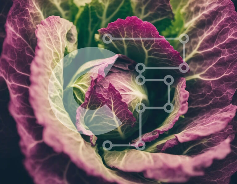 Intra Συλλεκτικό Ξύλινο Παζλ Plywood  4mm - Κοντινό πλάνο του ελκυστικού πορφυρού λάχανου για σαλάτες Σε Ξύλινο Κουτί - Διαστάσεις: 10x10 cm – 25 κομμάτια