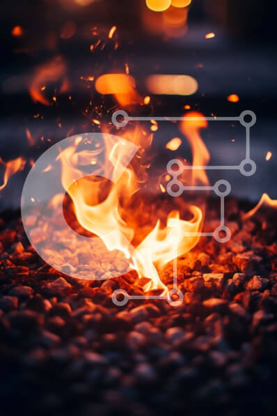 Intra Συλλεκτικό Ξύλινο Παζλ Plywood  4mm - Κοντινό πλάνο του λάκκου της φωτιάς με λαμπερή χόβολη και φλόγες που τρίζουν Σε Ξύλινο Κουτί - Διαστάσεις: 10x10 cm – 25 κομμάτια