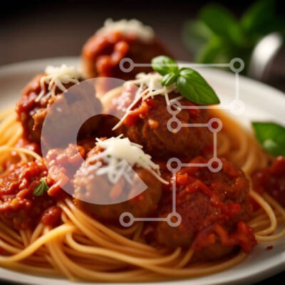 Intra Συλλεκτικό Ξύλινο Παζλ Plywood  4mm - Λαχταριστό πιάτο σπαγγέτι με κεφτεδάκια και σάλτσα ντομάτας Σε Ξύλινο Κουτί - Διαστάσεις: 10x10 cm – 25 κομμάτια - Image 1