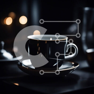 Intra Συλλεκτικό Ξύλινο Παζλ Plywood  4mm - Κομψό και κομψό μαύρο φλιτζάνι καφέ σε σκοτεινό τραπέζι με κεριά Σε Ξύλινο Κουτί - Διαστάσεις: 10x10 cm – 25 κομμάτια - Image 1