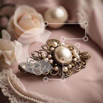 Intra Συλλεκτικό Ξύλινο Παζλ Plywood  4mm - Κομψή Vintage Μαργαριτάρι καρφίτσα σε ροζ ύφασμα Σε Ξύλινο Κουτί - Διαστάσεις: 10x10 cm – 25 κομμάτια - Image 1