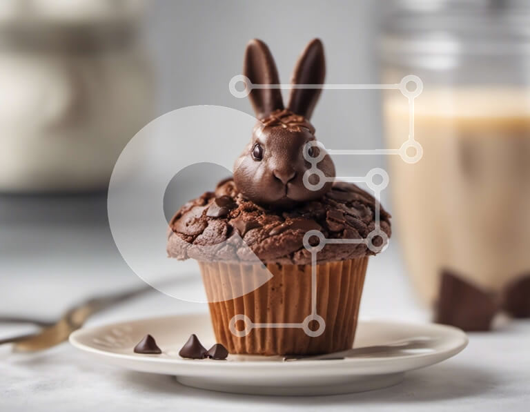Intra Συλλεκτικό Ξύλινο Παζλ Plywood  4mm - Νόστιμο Cupcake Chocolate Bunny με τσιπς σοκολάτας και γάλα Σε Ξύλινο Κουτί - Διαστάσεις: 10x10 cm – 25 κομμάτια - Image 1