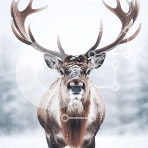 Intra Συλλεκτικό Ξύλινο Παζλ Plywood 4mm - Μεγαλοπρεπής αρσενικός τάρανδος με μεγάλα κέρατα σε ένα χιονισμένο δάσος Σε Ξύλινο Κουτί - Διαστάσεις: 10x10 cm – 25 κομμάτια - Image 1