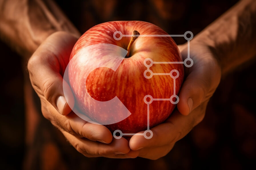 Intra Συλλεκτικό Ξύλινο Παζλ Plywood  4mm - Ζωντανή εικόνα των χεριών που κρατούν ένα ώριμο κόκκινο μήλο Σε Ξύλινο Κουτί - Διαστάσεις: 10x10 cm – 25 κομμάτια