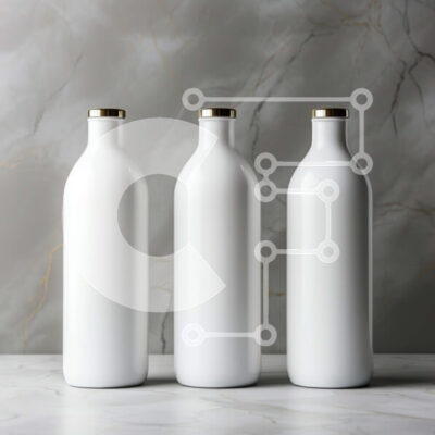 Intra Συλλεκτικό Ξύλινο Παζλ Plywood  4mm - Λευκά πλαστικά μπουκάλια με χρυσά καπάκια σε μαρμάρινο πάγκο Σε Ξύλινο Κουτί - Διαστάσεις: 10x10 cm – 25 κομμάτια - Image 1