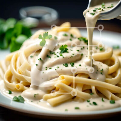 Intra Συλλεκτικό Ξύλινο Παζλ Plywood  4mm - Λαχταριστό πιάτο ζυμαρικών με κρεμώδη σάλτσα και φρέσκο ​​μαϊντανό Σε Ξύλινο Κουτί - Διαστάσεις: 10x10 cm – 25 κομμάτια - Image 1