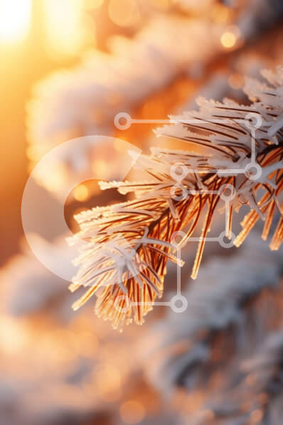 Intra Συλλεκτικό Ξύλινο Παζλ Plywood  4mm - Κοντινό πλάνο του χιονισμένου κλάδου πεύκου με το φως του ήλιου Σε Ξύλινο Κουτί - Διαστάσεις: 10x10 cm – 25 κομμάτια