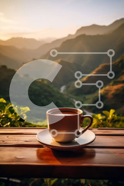 Intra Συλλεκτικό Ξύλινο Παζλ Plywood  4mm - Φλιτζάνι καφέ σε ξύλινο τραπέζι με θέα στο βουνό Σε Ξύλινο Κουτί - Διαστάσεις: 10x10 cm – 25 κομμάτια