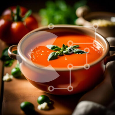 Intra Συλλεκτικό Ξύλινο Παζλ Plywood  4mm - Μπολ με σούπα ντομάτας με φρέσκα λαχανικά και βότανα σε ένα ξύλινο τραπέζι Σε Ξύλινο Κουτί - Διαστάσεις: 10x10 cm – 25 κομμάτια - Image 1