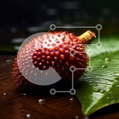 Intra Συλλεκτικό Ξύλινο Παζλ Plywood  4mm - Κόκκινο φρούτο Durian σε κοντινή φωτογραφία σκοτεινής ξύλινης επιφάνειας Σε Ξύλινο Κουτί - Διαστάσεις: 10x10 cm – 25 κομμάτια - Image 1